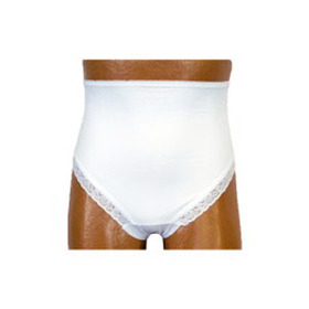 OPTIONS Ladies' Brief with Open Crotch and Built-In Barrier/Support, White, Left-Side Stoma, Medium 8-9