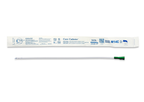Cure Catheter Uncoated, Single, Male, 16" Coude Tip, 14