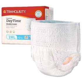 Tranquility Premium Daytime Disposable Absorbent Underwear, 2X-Large, White, 62" - 80"